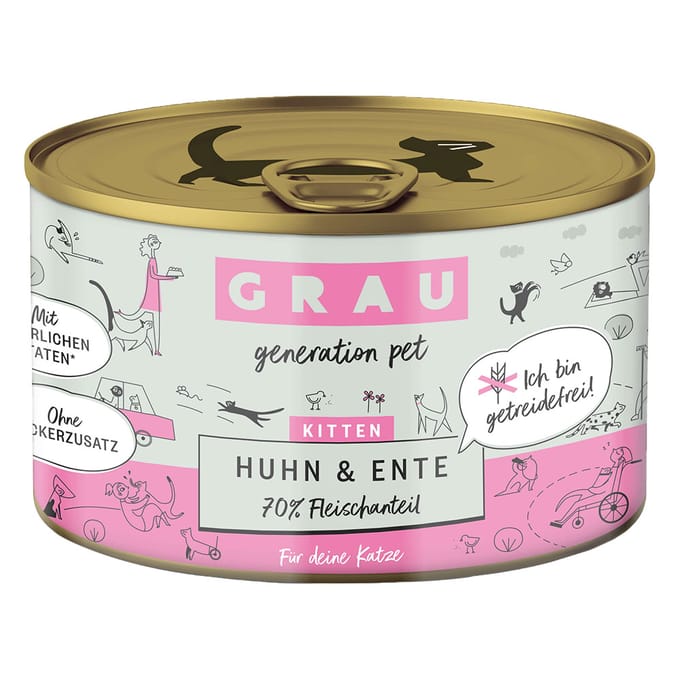 6x200g Kitten Kip/Eend Bliksmulpotjes Grau Kattenvoer