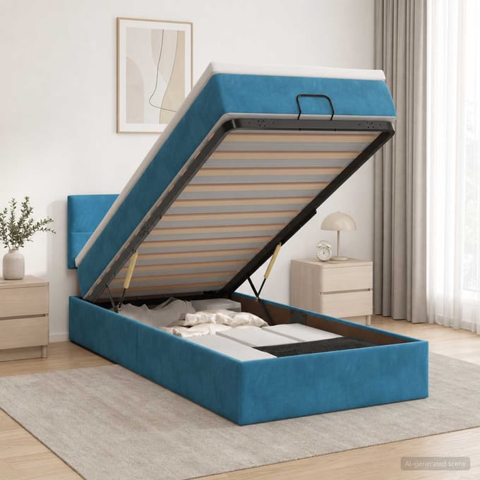 vidaXL - Ottoman - bed - met - matras - Donkerblauw - 90 - x - 190 - cm - Fluweel