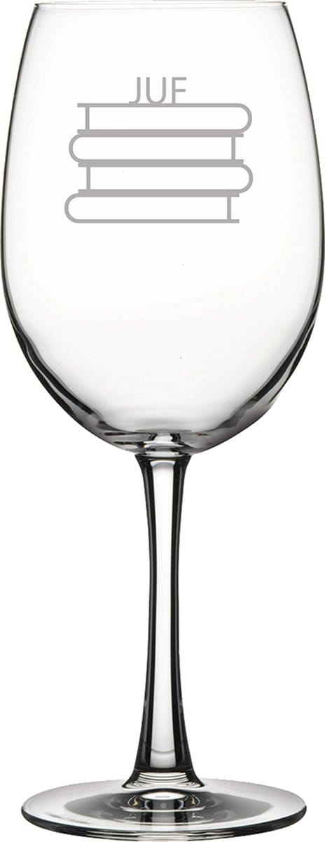 Gegraveerde Rode wijnglas 46cl Juf met boeken
