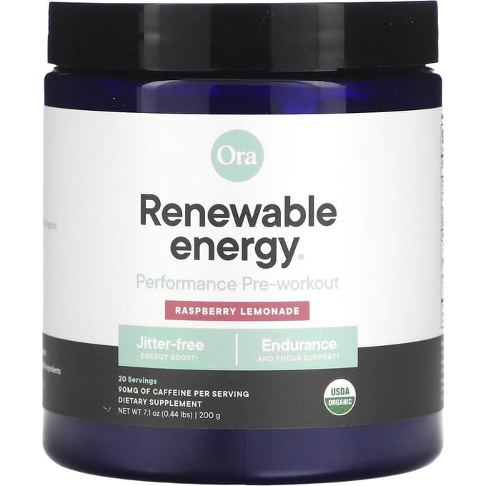 Ora, Hernieuwbare Energie, Pre-Workout Supplement, Frambozenlimonadesmaak, 7.1 oz (200 gram)