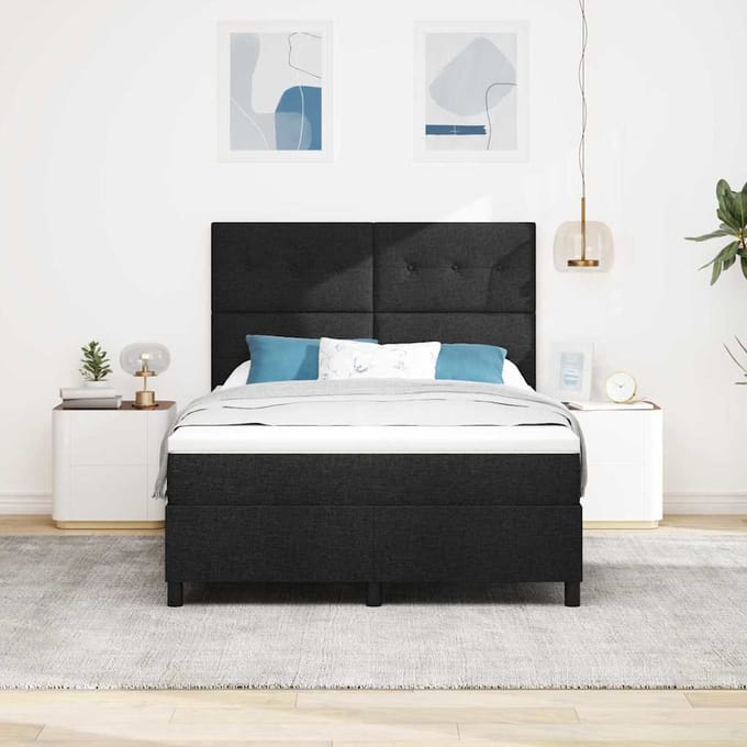 vidaXL - Boxspring - bed - met - hoofdeinde - Zwart - 160 - x - 200 - cm - Stof