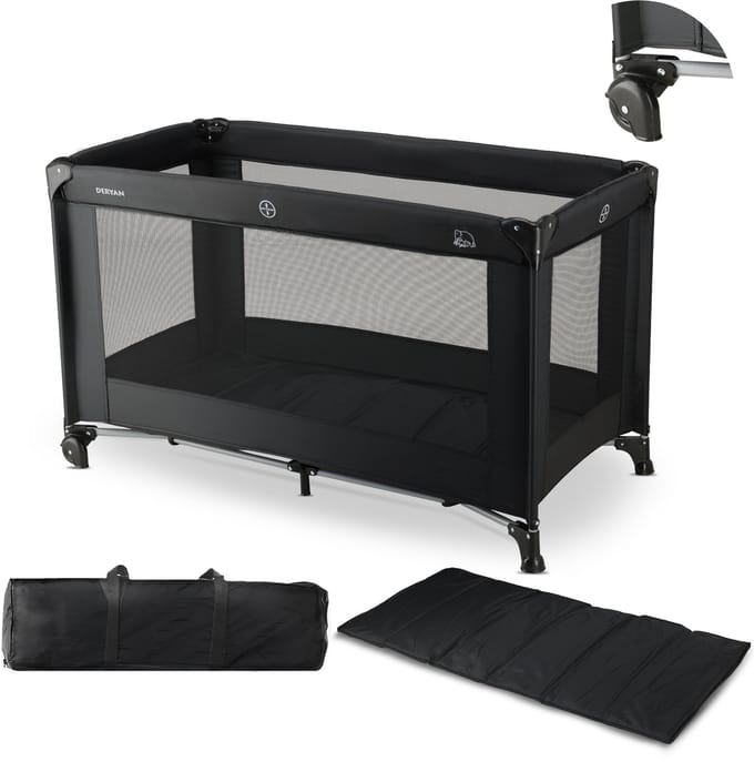 Deryan Believer Campingbedje met Matras - 120x60 cm - 0-5 Jaar - Zwart