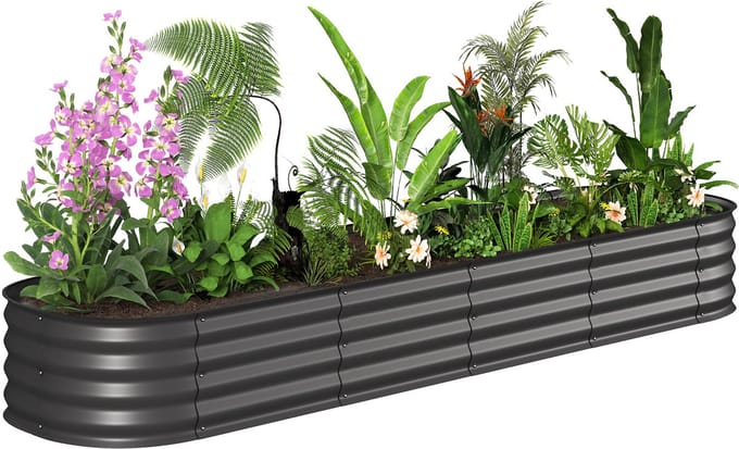 Outsunny tuinbed - Gegalvaniseerd staal - 240x62x30cm - Donkergrijs