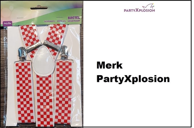 Merk Partyxplosion 3x Bretel luxe rood/wit geblokt 30mm