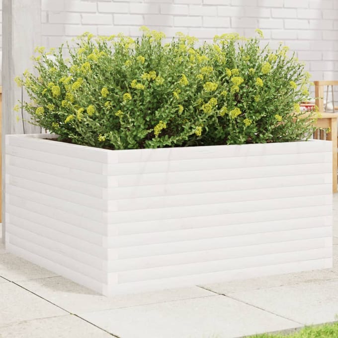 vidaXL - Plantenbak - 90x90x46 - cm - massief - grenenhout - wit