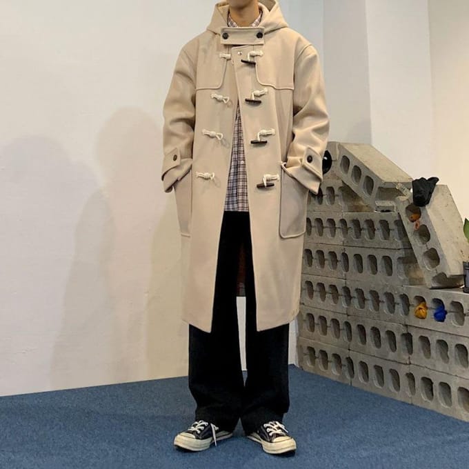 Winterwollen jas Heren Medium en Lang Heren Trenchcoat Losse Jas met Capuchon L gray