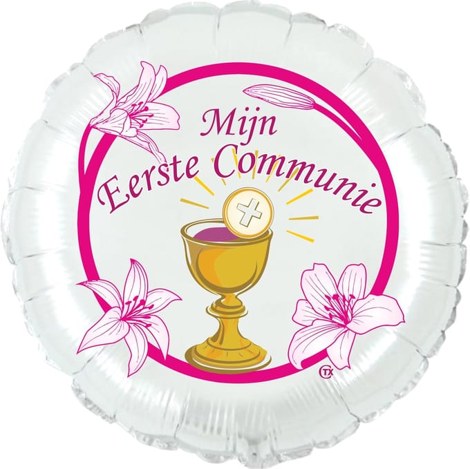 Eerste Communie Folieballon roze, 45 cm