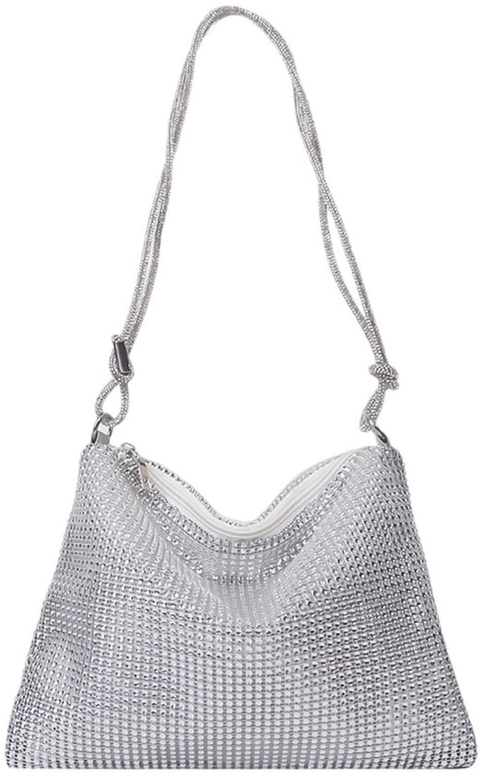 Allecto - Diamant bezette schoudertas - Elegante clutch-tas - Zilver