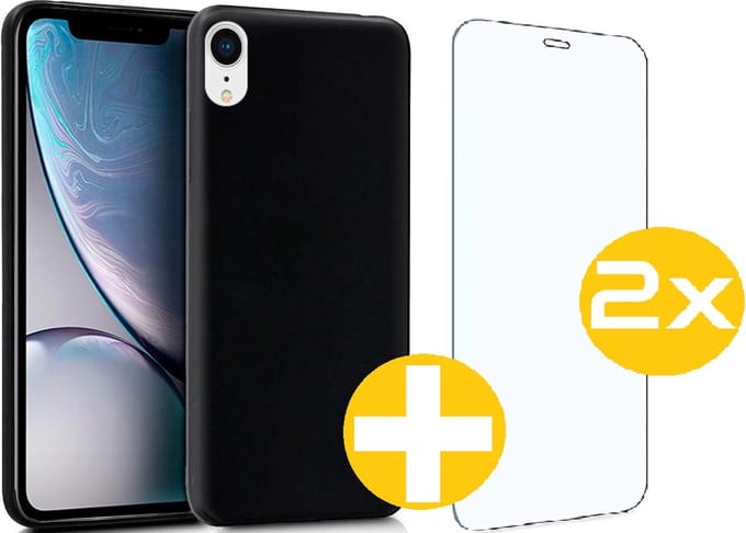Hoesje en Screenprotector Combi Geschikt Voor iPhone XR - Zwarte Siliconen Hoesje + 2x Screenprotector