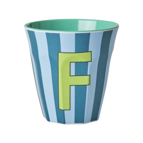 Rice melamine beker medium gestreept letter f, groen
