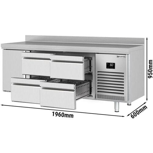 GGM Gastro Koelwerkbank PREMIUM PLUS - 1960x600mm - 385 liter - met 1 deur - met 4 lades - met opstand zilver