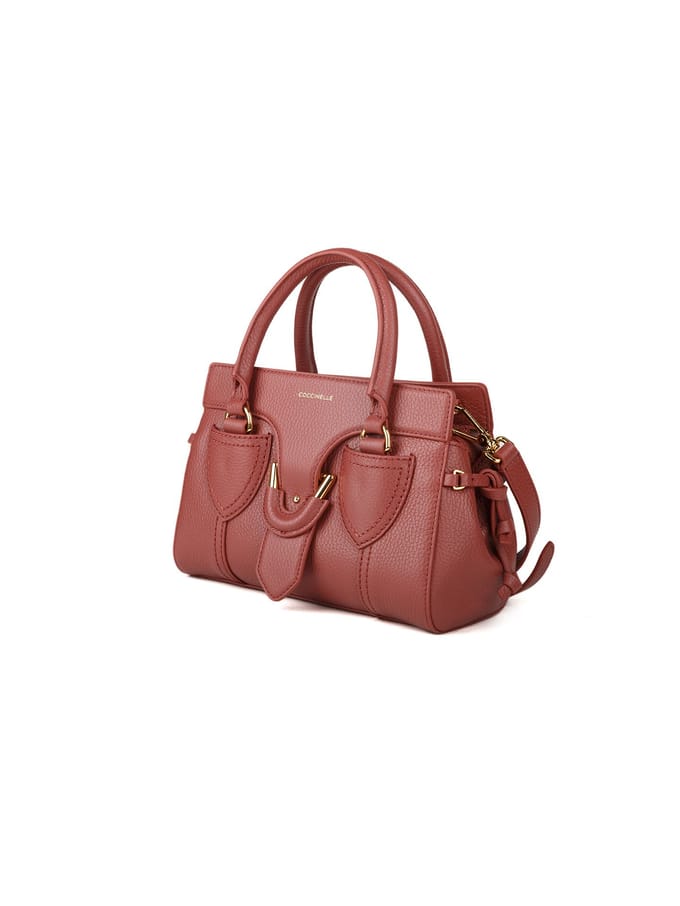 COCCINELLE Leren Schoudertas Handtas York Handbag Grained Leather Brandy Bruine