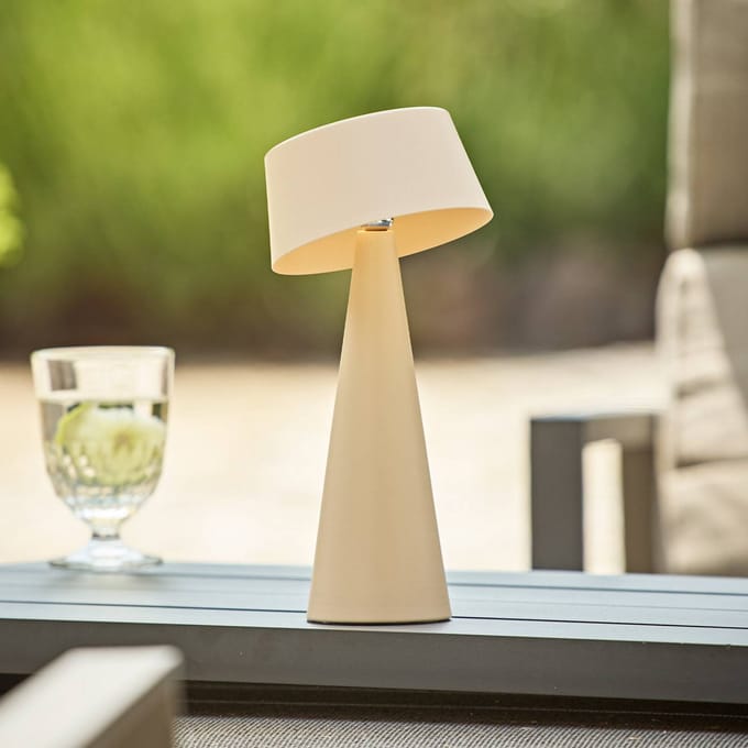Sigor LED tafellamp Solino, beige, zonne-energie/USB, 26 cm, IP44