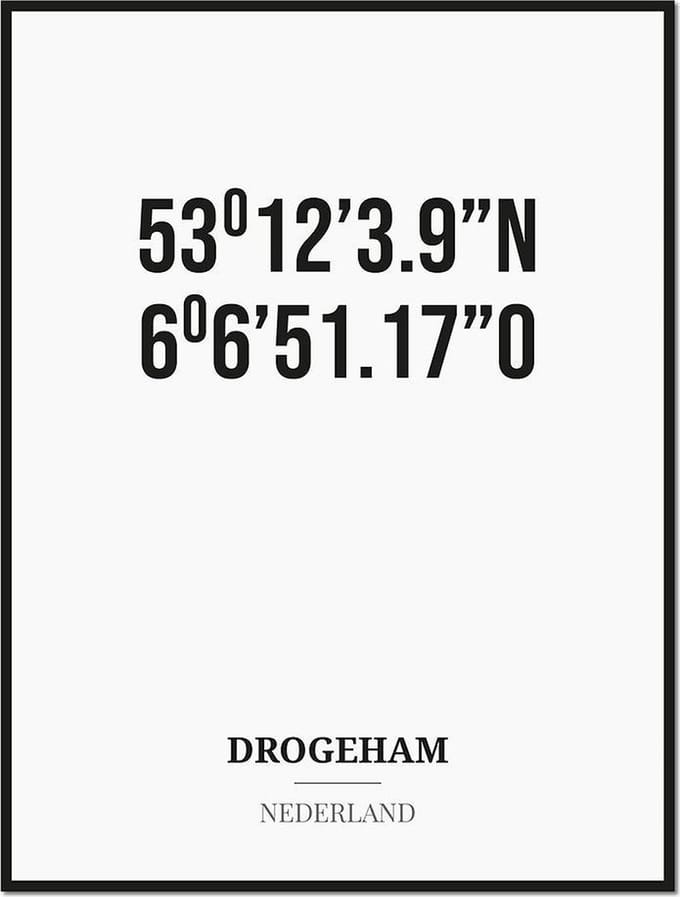 Poster/kaart DROGEHAM met coördinaten