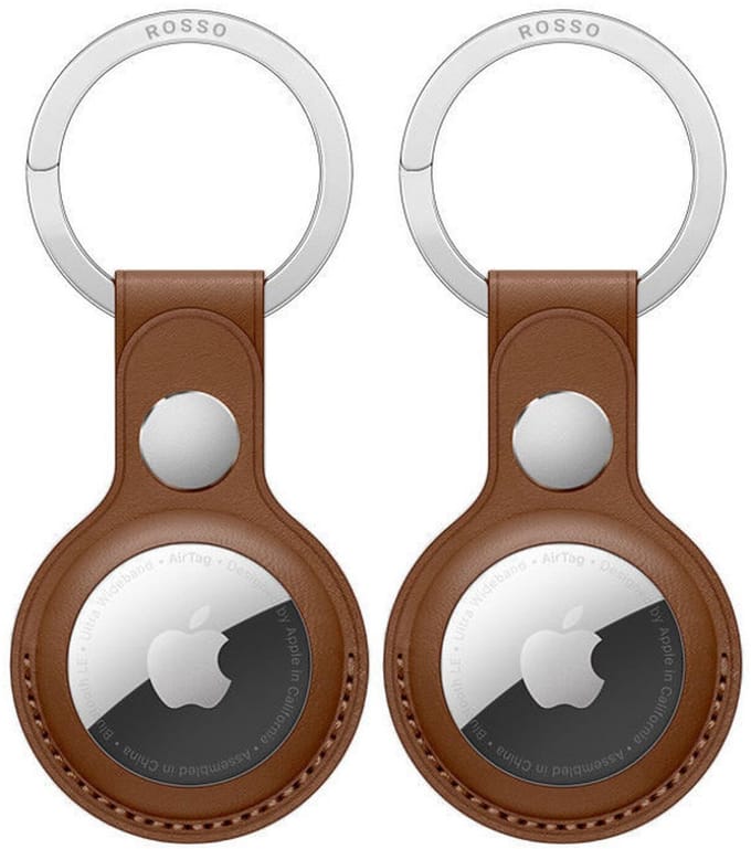2-Pack Rosso Element Hoesje Geschikt voor Apple AirTag Sleutelhanger Kunstleer | Hanger | Case Bruin