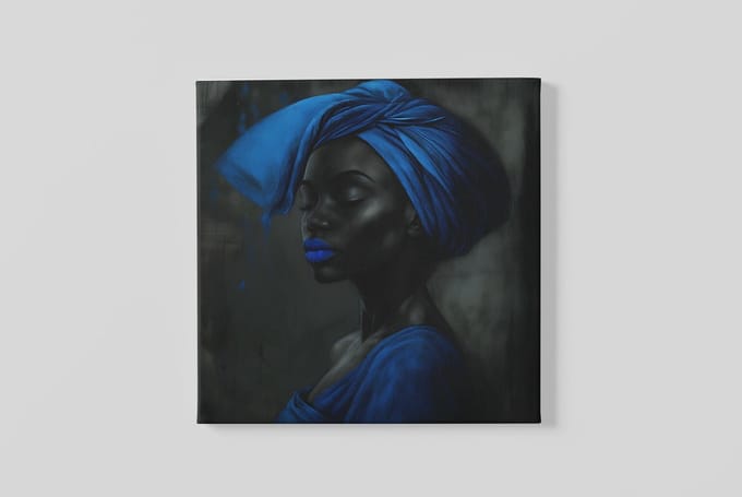 Vierkant Canvas Schilderij - Vrouw in Blauw - 100x100x2 cm