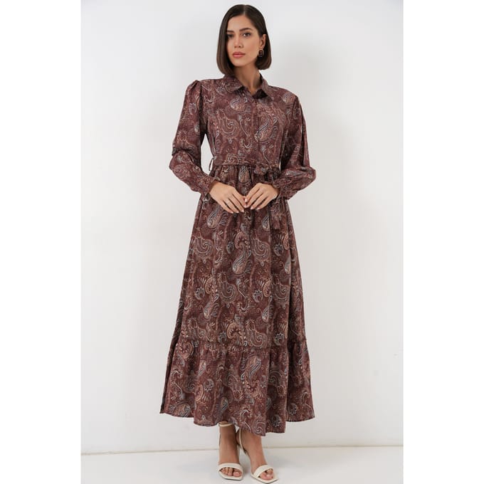 Maxi Overhemdjurk met Paisleyprint en Ceintuur