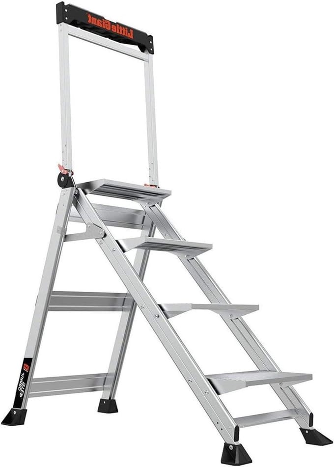Trapladder met Leuning - Vaste trap - Veilig Klussen - Extra brede treden - 4 treden - Aluminium