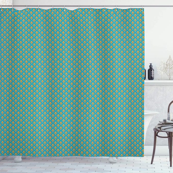 ABAKUHAUS Fleur-de-lis douchegordijn – 175×180 cm – oranje zeeblauw