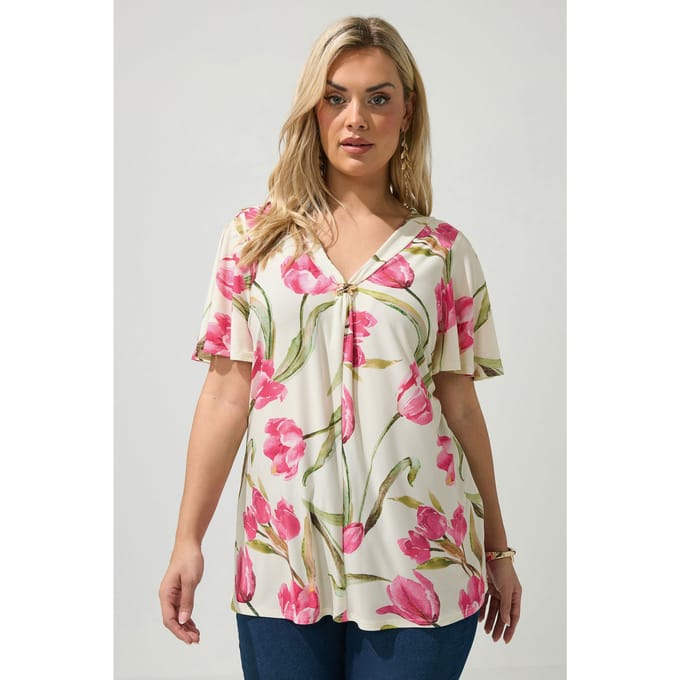Yours London Witte Swingtop Met Bloemenprint En Gesp Size 48