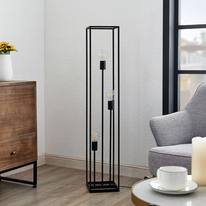 Lindby - vloerlamp - 3lichts - Staal - H: 120 cm - E27 - zwart
