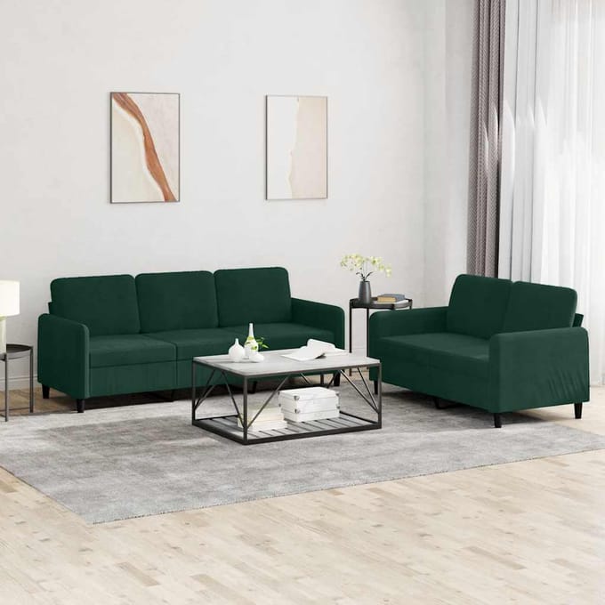 vidaXL - 2-delige - Loungeset - fluweel - donkergroen