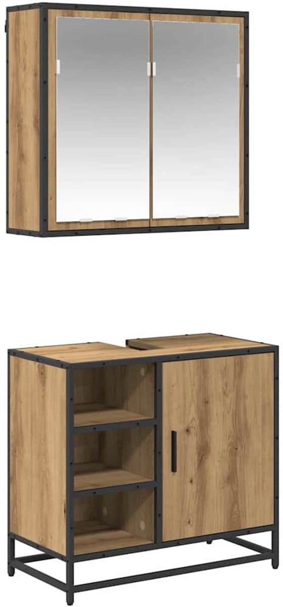 vidaXL - Badkamermeubel - Set - 2 - st - Artisan - Eiken - 65 - x - 33 - x - 60 - cm