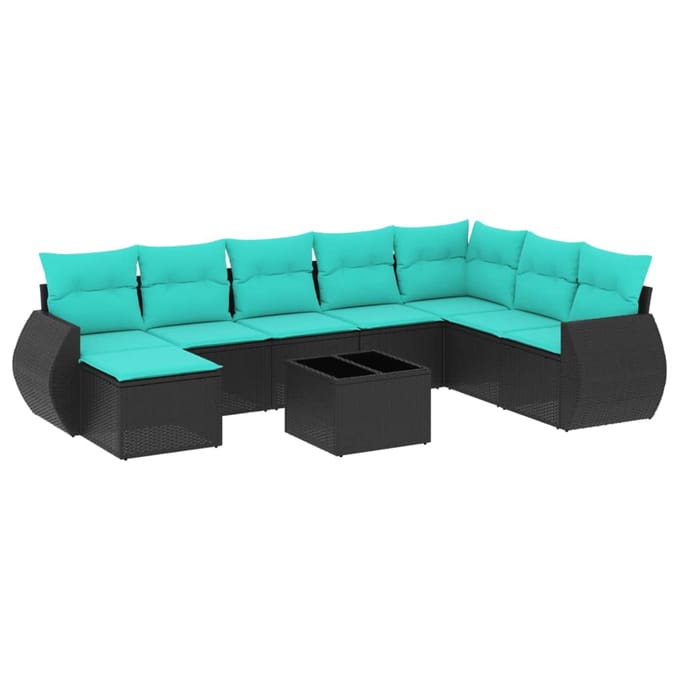 vidaXL - 9-delige - tuinbankset - met - kussens - van - zwart - polyrotan