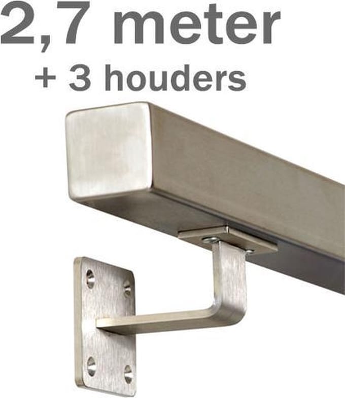 IVOL RVS Vierkante Trapleuning 270 cm met 3 houders