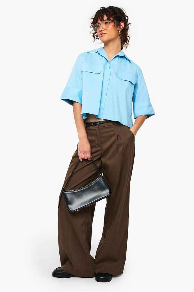 boohoo Dames Cotton Crop Shirt | Blue | Maat: 6