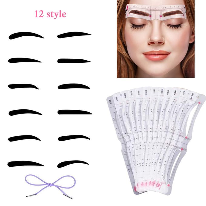 Kits d'outils de mise en forme des sourcils, pochoirs à sourcils avec sangle de fixation élastique, 12 pièces gray