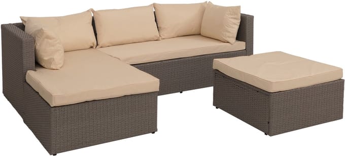 Poly-rattan set MCW-O46, balkon/tuin/lounge set zitbank groep ~ grijs bekleding beige