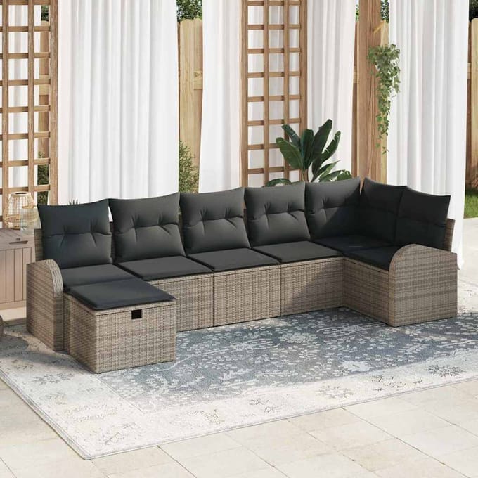 vidaXL - Bankstel - 7 - st - Grijs - poly - rattan