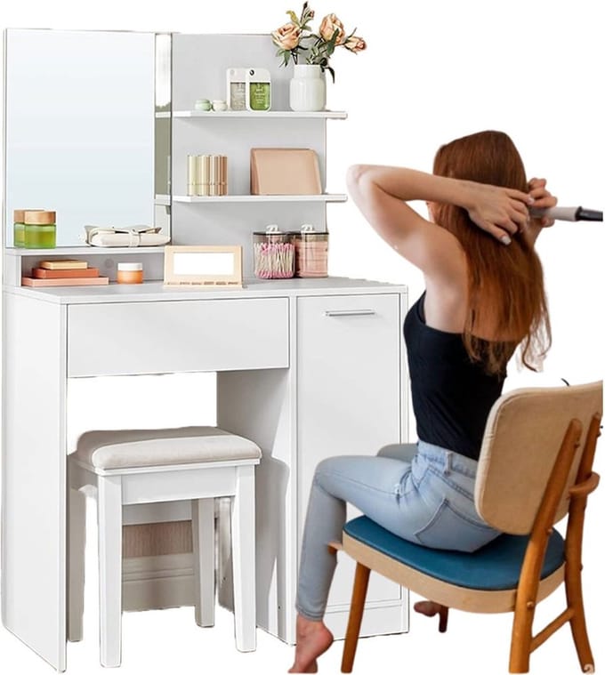 Make up Tafel - Kaptafel met Spiegel - Hout - Wit