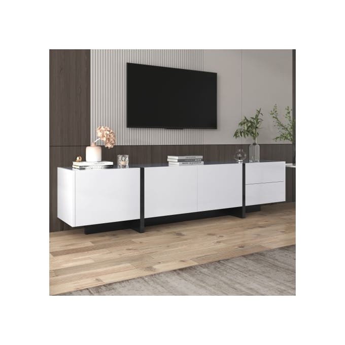 TV-meubel - MUVOE - Zwart en Wit - 3 Deuren - 2 Lades - Hedendaags Design wit
