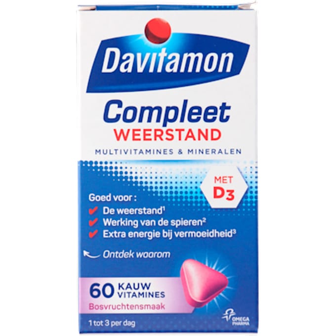 Davitamon Compleet Weerstand Kauwvitamines - Multivitamine - bosvruchten - 60 tabletten