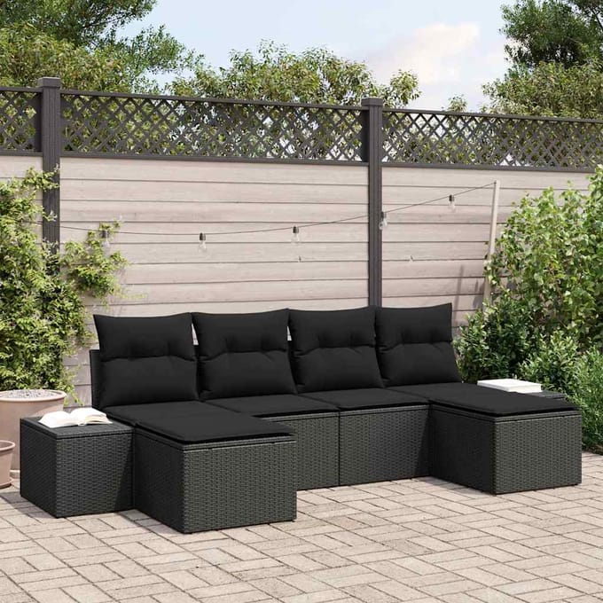 vidaXL Tuin Sofa Set 6 st Zwart poly rattan