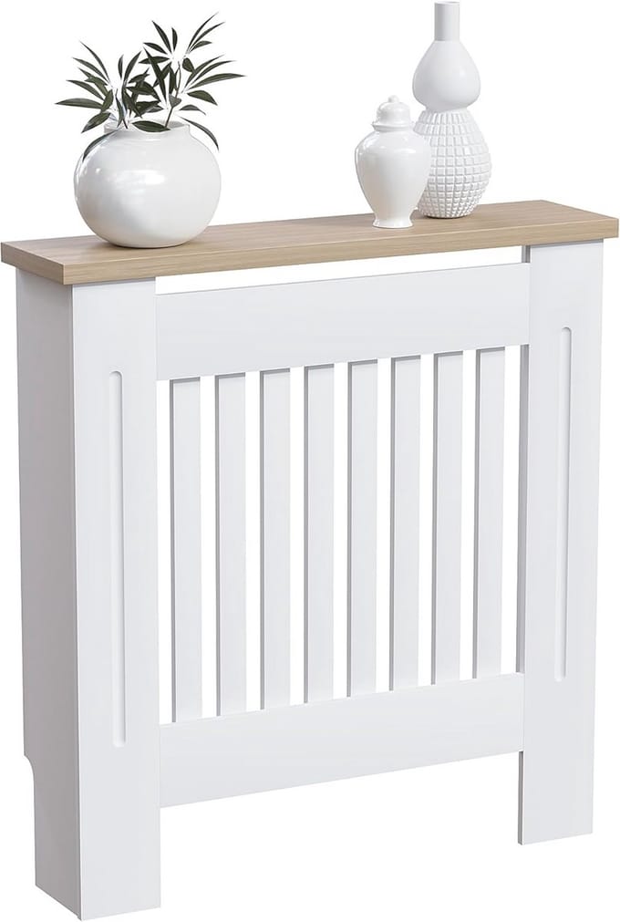 Moderne radiatorafdekking met houten bovenplank in wit - Perfect voor elk interieur