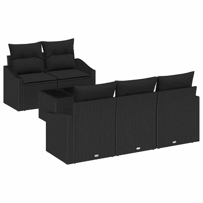 vidaXL - Bankstel - 6 - st - Zwart - poly - rattan