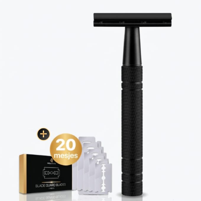 Wellshave Safety Razor Zwart - RVS + 20 Scheermesjes - Vrouwen & Mannen - Scheermes - Veiligheidsscheermes - Double Edge - Single Blade