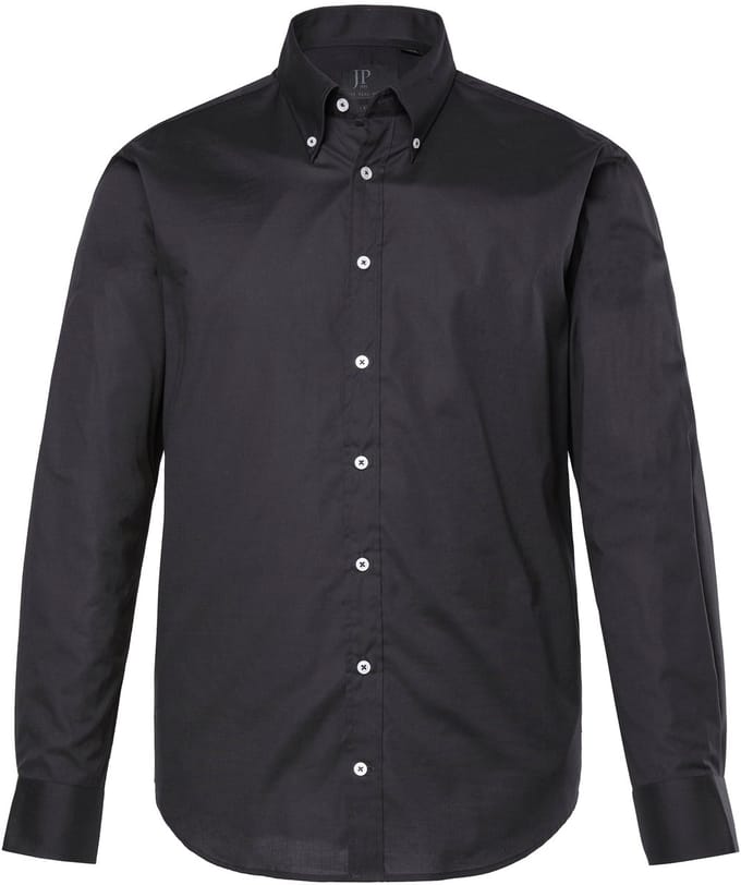 JP 1880 - Heren - Overhemd FLEXNAMIC® buttondown kraag moderne Basic Fit - Zwart - Maat L