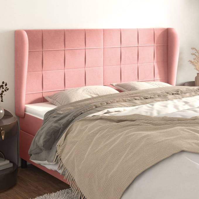 vidaXL - Hoofdbord - met - randen - 203x23x118/128 - cm - fluweel - roze