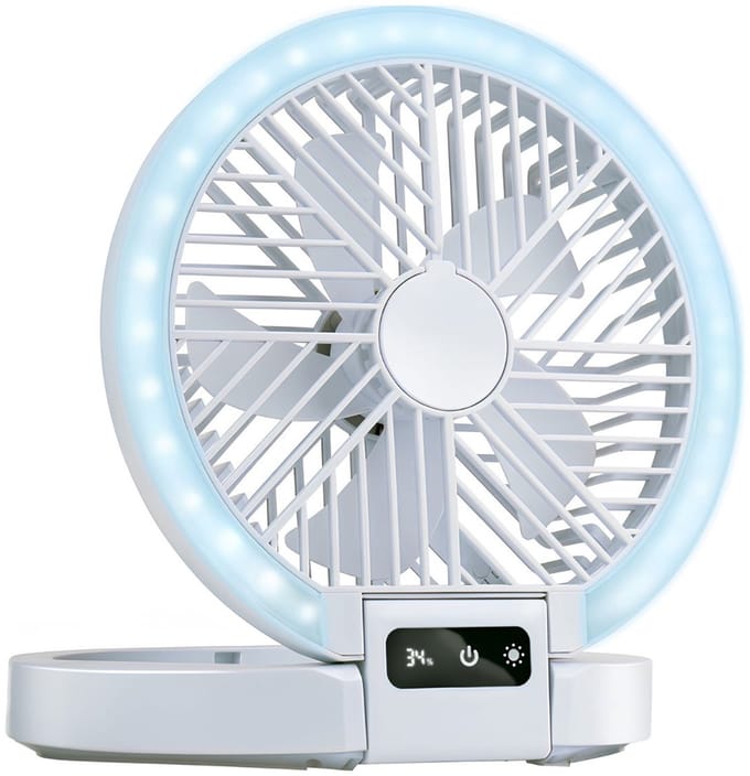 Lifetime Air Tafelventilator Oplaadbaar - Mini USB Ventilator 1200mAh - 5 Snelheden En LED Display - 21x20,5x23cm - Wit
