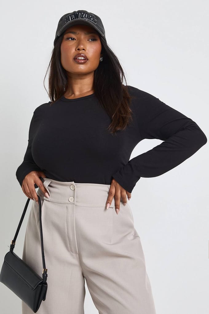 boohoo Dames Plus Basic lange mouwen getailleerde longline top | Zwart | Maat: 44