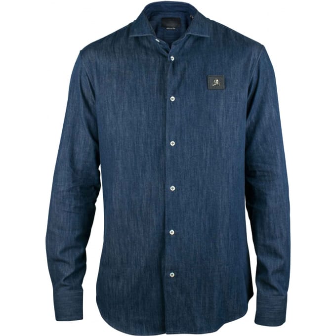 Philipp Plein Diamond Cut LS Skull Overhemd Blauw