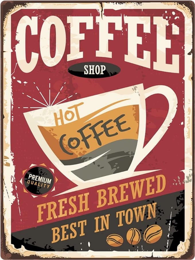 Signs USA - retro wandbord - dibond - Coffee Fresh Brewed - 33 x 44 cm