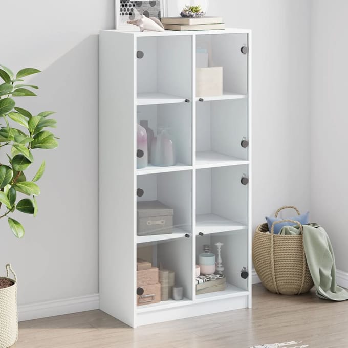 vidaXL - Hoge - kast - met - deuren - 68x37x142 - cm - bewerkt - hout - wit