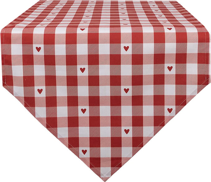 Clayre & Eef Tafelloper 50x160 cm Rood Wit Katoen Harten Ruiten