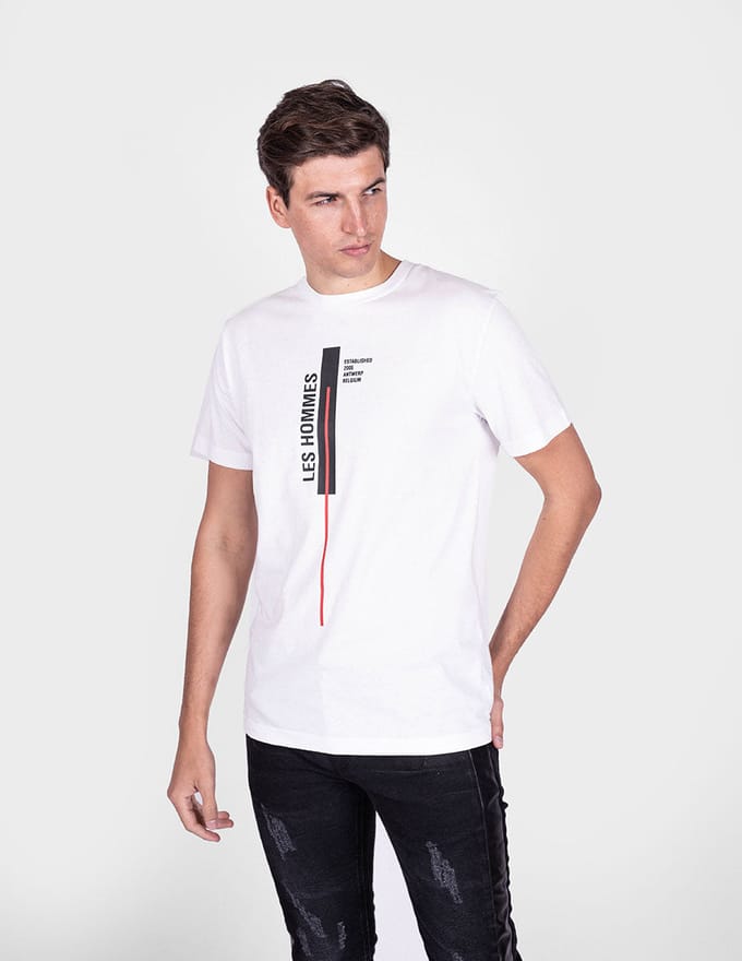 Les Hommes T-shirt Vertical Line Mannen Wit