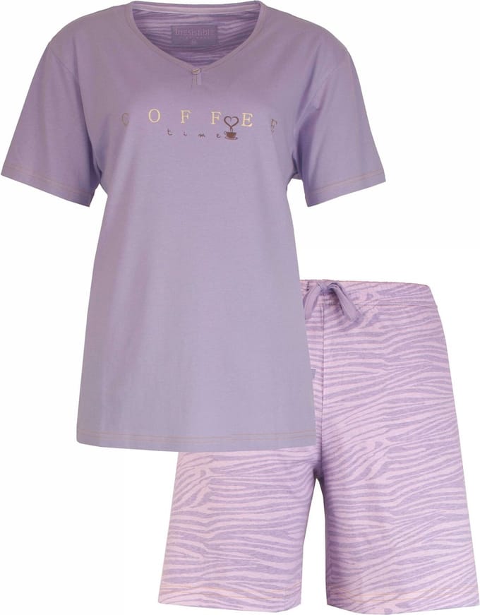 Irresistible Dames Shortama - Pyjama Set - Zebra - Paars - Maat S